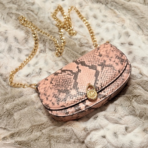 NWOT Michael Kors Mila Pink Snakeskin crossbody Messenger Clutch Purse - Picture 8 of 11